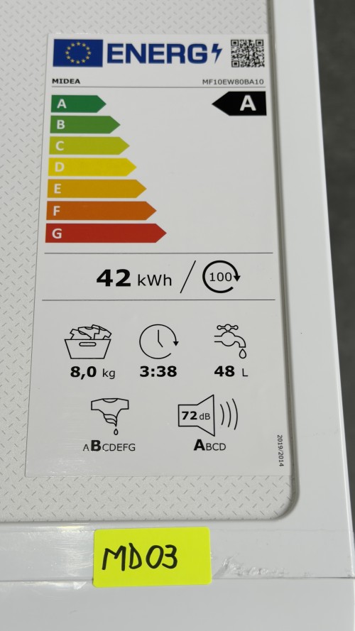 Midea 8 kg, MF10EWB0BA10 – Mașină de spălat rufe Clasa A, Steam, Inverter Quattro, HealthGuard