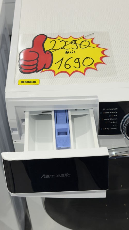 Hanseatic 8 kg / 6 kg, HWDK86AD – Mașină de spălat cu uscător Clasa A/D, 1400 RPM, Slim 48 cm, import Germania 🇩🇪