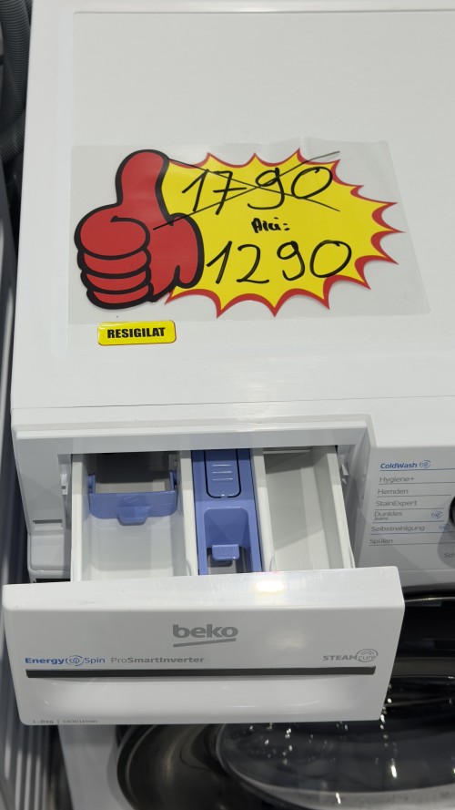 Beko 8 kg, BM3WFU3841X – Mașină de spălat rufe 1400 rpm, Clasa A, SteamCure, import Germania 🇩🇪