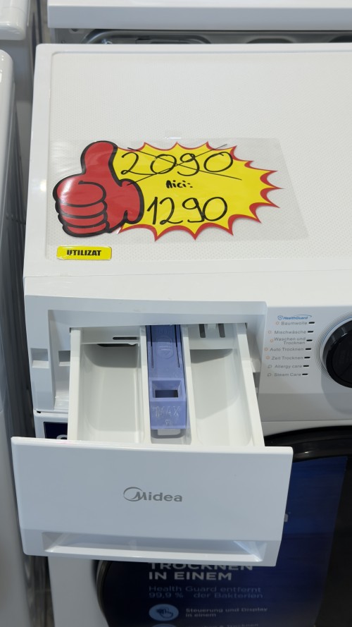 Midea 8/6 kg, MF200D86WB-14EAS – Mașină de spălat cu uscător, SteamCare, Inverter, Clasa E/A, import Germania 🇩🇪