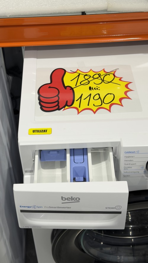 Beko 8 kg, BM3WFU3841X – Mașină de spălat rufe 1400 rpm, Clasa A, SteamCure, import Germania 🇩🇪
