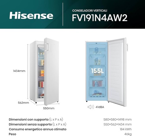Hisense 155L, FV191N4AW2 – Congelator vertical No Frost, display LED, import Germania 🇩🇪