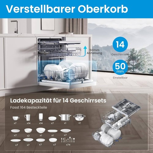 Midea 14 seturi, SU 7.35X14BS, Mașină de spălat vase Clasa B, inox, import Germania 🇩🇪