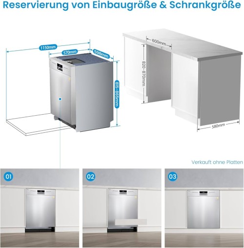 Midea 14 seturi, SU 7.35X14BS, Mașină de spălat vase Clasa B, inox, import Germania 🇩🇪