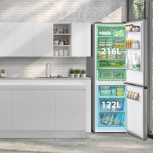 Midea 338L, MERB345MGC02 – Combină frigorifică No Frost, Clasa C, inox, import Germania 🇩🇪