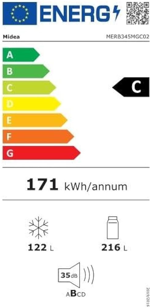 Midea 338L, MERB345MGC02 – Combină frigorifică No Frost, Clasa C, inox, import Germania 🇩🇪
