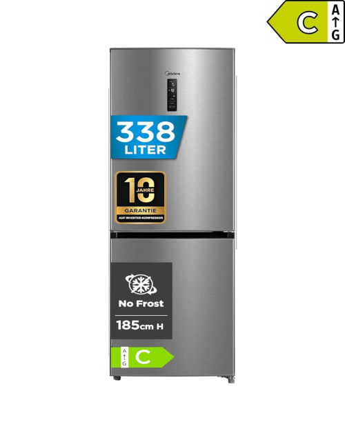 Midea 338L, MERB345MGC02 – Combină frigorifică No Frost, Clasa C, inox, import Germania 🇩🇪