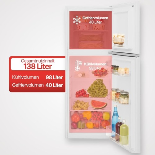 Amica 138L, DT 372 150 W – Combină frigorifică Clasa E, congelator sus, albă, import Germania 🇩🇪