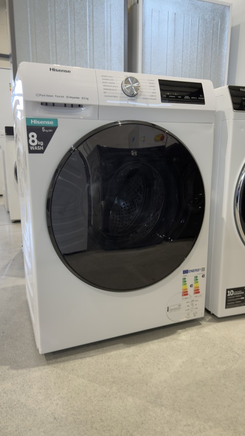 Hisense 8/5 kg, WDQA8014EVJM – Mașină de spălat cu uscător Clasa A/D, motor inverter, aburi, import Polonia 🇵🇱