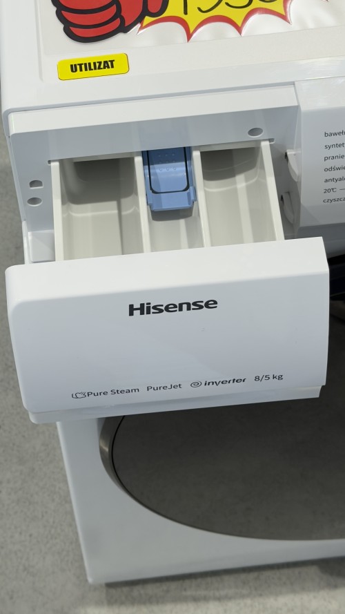Hisense 8/5 kg, WDQA8014EVJM – Mașină de spălat cu uscător Clasa A/D, motor inverter, aburi, import Polonia 🇵🇱