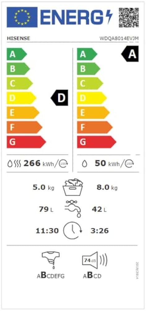 Hisense 8/5 kg, WDQA8014EVJM – Mașină de spălat cu uscător Clasa A/D, motor inverter, aburi, import Polonia 🇵🇱