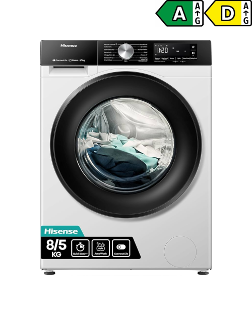 Hisense 8/5 KG WD3S8043BW3 – mașină de spălat cu uscător Clasa A/D, ConnectLife WiFi, Steam, import Polonia 🇵🇱