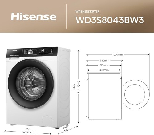Hisense 8/5 KG WD3S8043BW3 – mașină de spălat cu uscător Clasa A/D, ConnectLife WiFi, Steam, import Polonia 🇵🇱