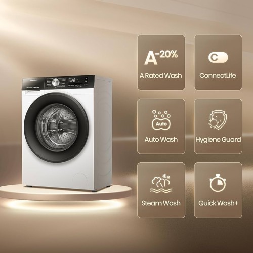 Hisense 8/5 KG WD3S8043BW3 – mașină de spălat cu uscător Clasa A/D, ConnectLife WiFi, Steam, import Polonia 🇵🇱