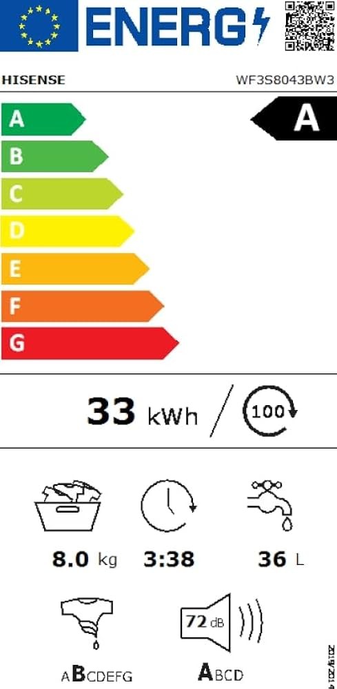 Hisense 8 kg, WF3S8045BW3, Mașină de spălat rufe Clasa A, AutoDosing, Steam Wash, import Polonia 🇵🇱