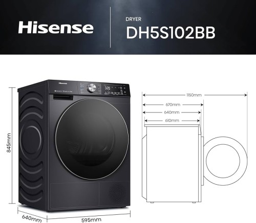 Hisense 10 kg, DH5S102BB/PL, Uscător rufe Clasa C, pompă de căldură, import Polonia 🇵🇱