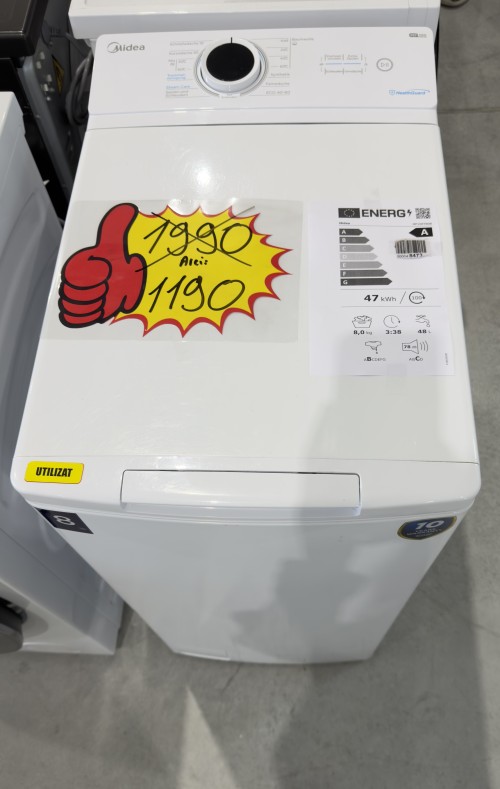 Midea 8 kg, MF10ET80B, Mașină de spălat verticală Clasa A, HealthGuard, import Germania 🇩🇪