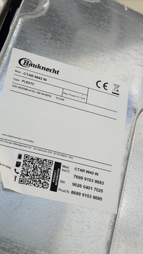 Bauknecht 4 zone, CTAR 9642 IN, Plită vitroceramică Schott Ceran, Touch Control, import Germania 🇩🇪