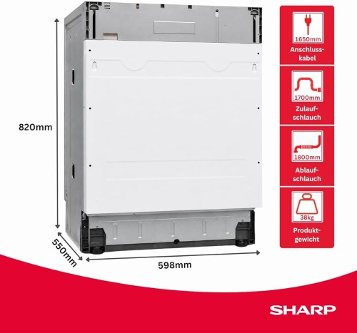 Sharp 14 seturi, QW-NI25GI44BS-DE, Mașină de spălat vase încorporabilă Clasa B, import Germania 🇩🇪