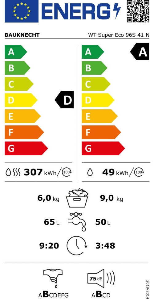 Bauknecht 9 kg / 6 kg WT Super Eco 96S 41 N – Mașină de spălat cu uscător, Clasa A/D, Steam, ProInverter, import Germania 🇩🇪