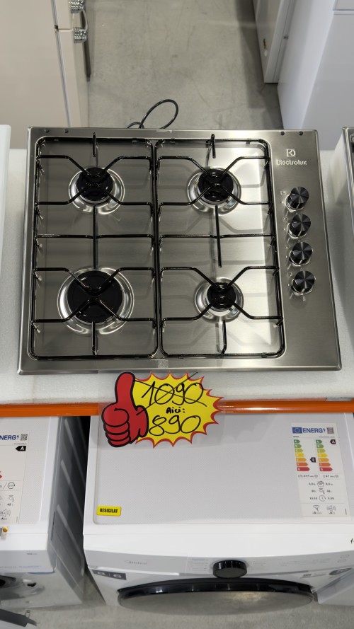 Electrolux 60cm, EGS64041X – Plită pe gaz 4 arzătoare, 8 kW, inox, import Suedia 🇸🇪