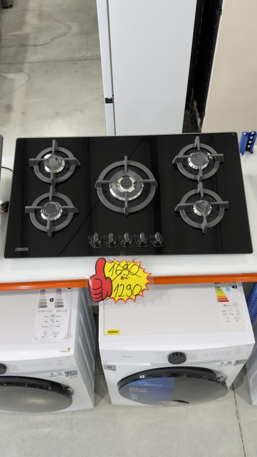 Zanussi 88 cm, ZGO98520BA – Plită pe gaz ,5 arzătoare, Multi Crown Wok, sticlă neagră, import Suedia 🇸🇪