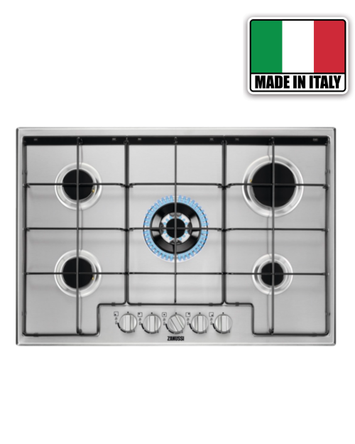 Zanussi 75 cm, ZGH75524XS – Plită pe gaz , 5 arzătoare, Multi Crown Wok, inox, import Suedia 🇸🇪