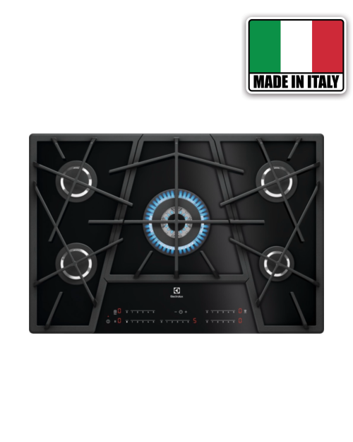 Electrolux 75 cm, KGV7539IK – Plită pe gaz, 5 arzătoare, Wok Multi Crown, Touch Control, sticlă neagră, import Suedia 🇸🇪