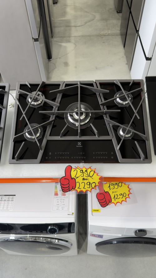 Electrolux 75 cm, KGV7539IK – Plită pe gaz, 5 arzătoare, Wok Multi Crown, Touch Control, sticlă neagră, import Suedia 🇸🇪