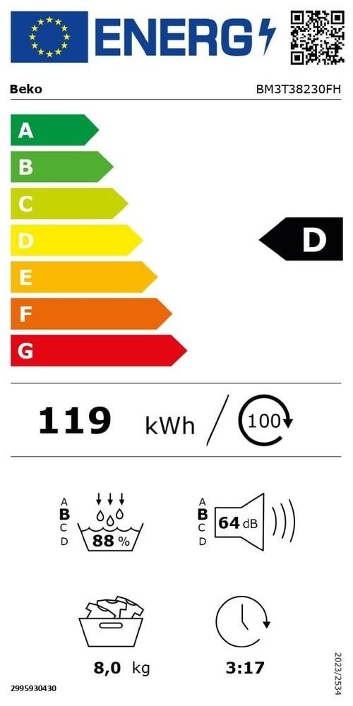 Beko 8 kg BM3WFU4841A + BM3T38230FH – Set mașină de spălat și uscător, Clasa A + D, SteamTherapy, ProSmart Inverter, import Germania 🇩🇪