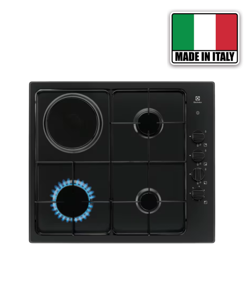 Electrolux 60cm, LGM628210B – Plită mixtă 60 cm, 3 arzătoare gaz + 1 plită electrică, Made in Italy 🇮🇹 import Franța 🇫🇷