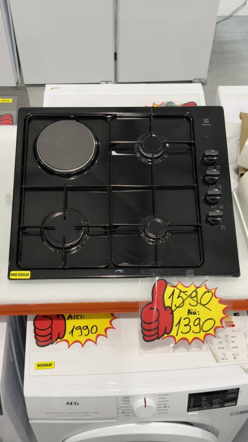 Electrolux 60cm, LGM628210B – Plită mixtă 60 cm, 3 arzătoare gaz + 1 plită electrică, Made in Italy 🇮🇹 import Franța 🇫🇷