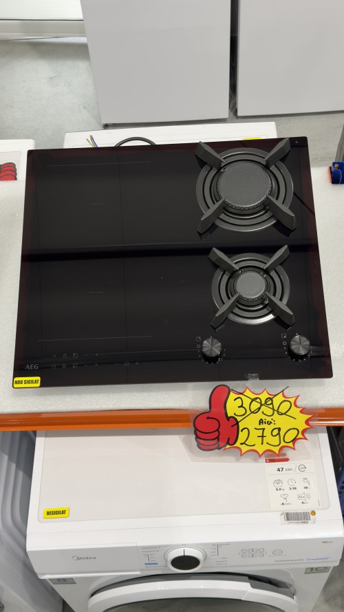 AEG 60 cm, CN071436DH – Plită mixtă 2 zone inducție + 2 arzătoare gaz Vertical Flame, StepPower, Bridge, import Franța 🇫🇷