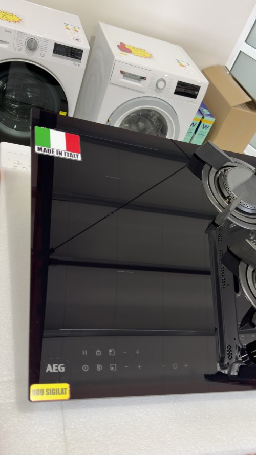 AEG 60 cm, CN071436DH – Plită mixtă 2 zone inducție + 2 arzătoare gaz Vertical Flame, StepPower, Bridge, import Franța 🇫🇷