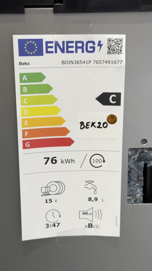Beko 15 seturi, BDIN36541P 7657491677 – Mașină de spălat vase complet încorporabilă Clasa C, PowerIntense, SensorAdapt, SelfDry, import Germania 🇩🇪