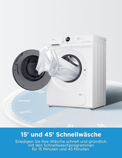 Midea 10 KG, MF10EW100B – Mașină de spălat rufe Clasa A, 1400 rpm, Inverter Quattro, Steam Care, import Germania 🇩🇪