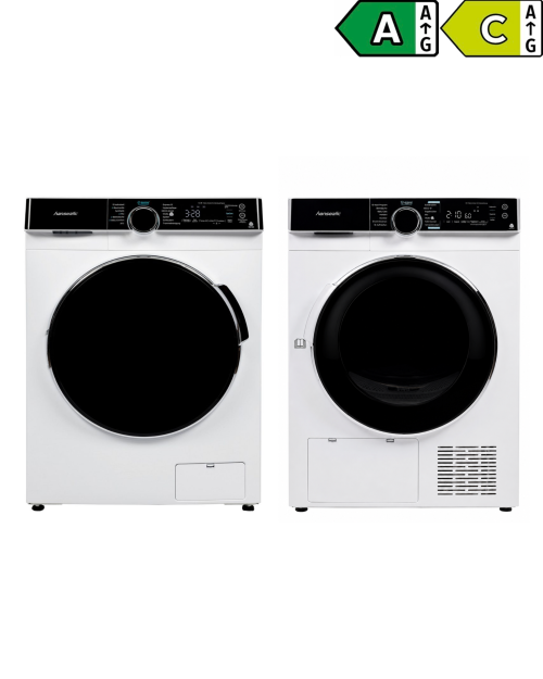 Set Hanseatic 8 kg, HWMK814A1 + HWTK8A3GT – Mașină de spălat Clasa A + Uscător cu pompă de căldură, clasa C, import Germania 🇩🇪
