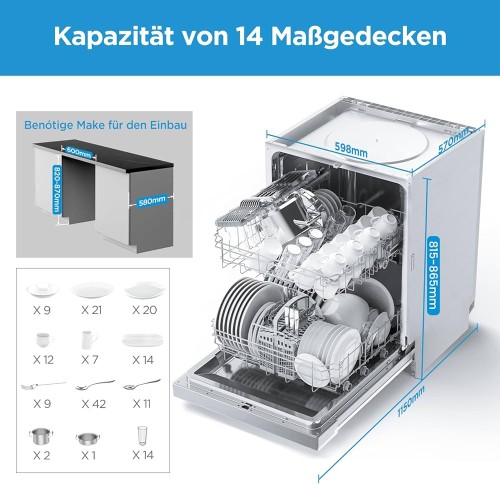 Midea 14 Seturi, MDWEU1435XSS-W WiFi, Clasa E – Mașină de spălat vase semi-încorporabilă, inox, import Germania 🇩🇪