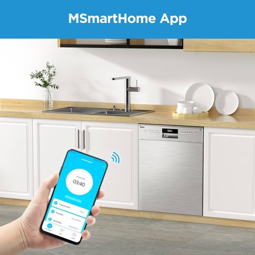 Midea 14 Seturi, MDWEU1435XSS-W WiFi, Clasa E – Mașină de spălat vase semi-încorporabilă, inox, import Germania 🇩🇪