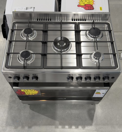 VOV 110L, VCF9060EF-26-HI – Aragaz 90 cm, 5 arzătoare gaz + cuptor electric ventilat dublu, rotisor, Clasa B, inox, import Slovacia 🇸🇰