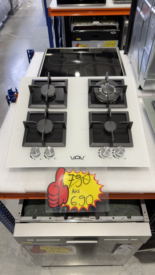 VOV 60 cm, VGH60-4006GLW – Plită pe gaz 4 arzătoare, sticla albă , WOK 3.3 kW, import Slovacia 🇸🇰