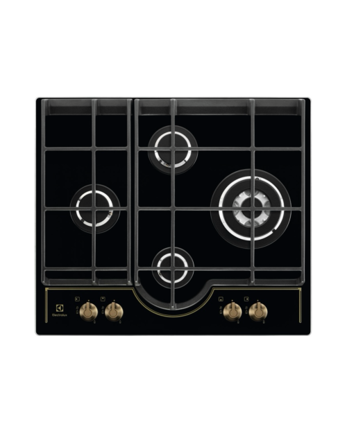 Electrolux 60 cm, GPE363RBK (949 640 394) – Plită încorporabilă pe gaz 4 arzătoare, arzător Wok 4 kW, grătare din fontă