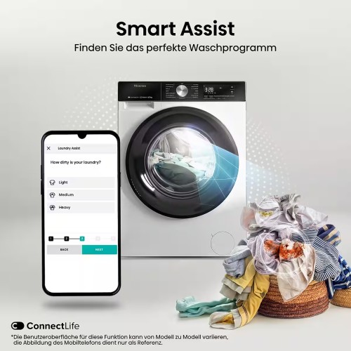 Hisense 8/5 kg, WD3S8043BW3 – Mașină de spălat rufe cu uscător Clasa A/D, Steam, Wi-Fi ConnectLife, import Germania 🇩🇪