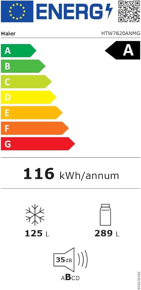 Haier 414 L, HTW7620ANMG – Combină frigorifică Total No Frost, Clasa A, Wi-Fi, import Germania 🇩🇪