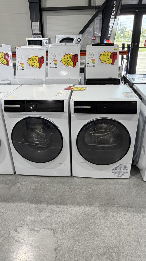 Set Bosch 9kg, Seria 8 – Set Premium 9 kg + 9 kg – WGB244010 & WQB245B40 – Mașină de spălat + Uscător cu pompă de căldură, Clasa A / C, Import Germania 🇩🇪