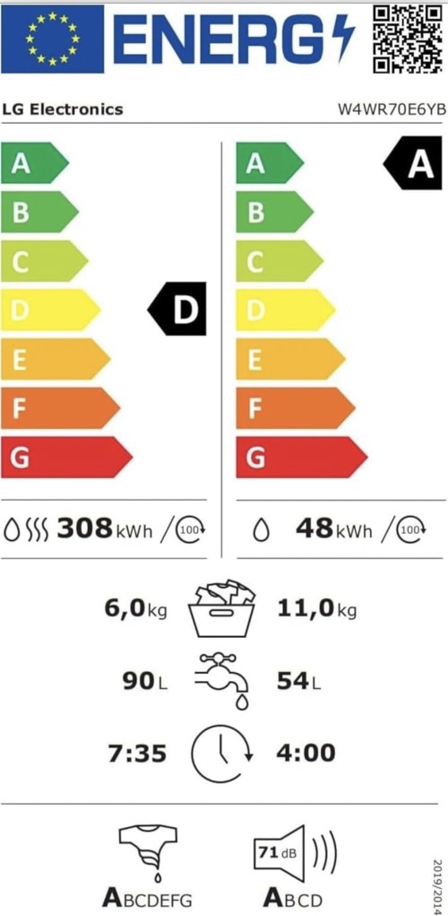 LG 11/6 kg W4WR70E6YB – Mașină de spălat cu uscător Clasa A/D, AI DD™, TurboWash 360°, Steam, ThinQ Wi-Fi, import Germania 🇩🇪