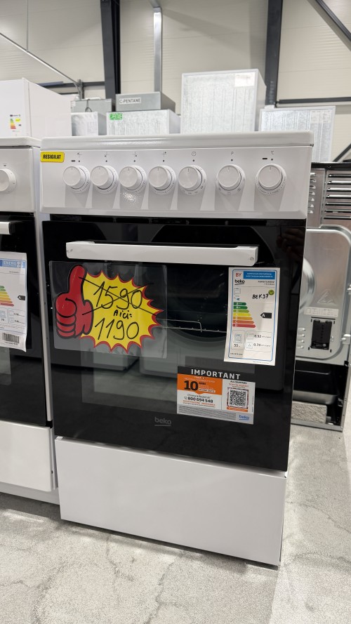 Beko 55 L FSM57100GW – Aragaz electric cu plită vitroceramică Clasa A, monofazic/trifazic, import Germania 🇩🇪