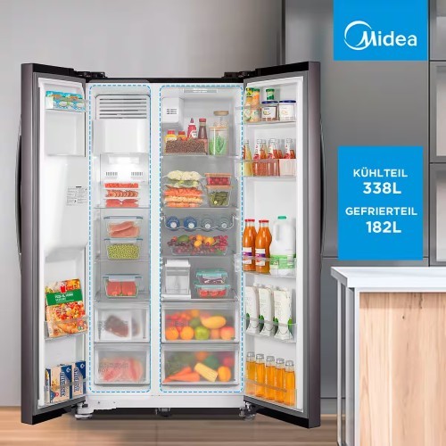 Midea 520L, KS-DDX 6.32 WT – Side by Side Clasa D, No Frost, dozator apă și gheață fără racord la rețea , import Germania 🇩🇪