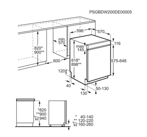 AEG 14 seturi, FEE83806PM, AEG 9000 ComfortLift XXL, – Mașină de spălat vase semiîncorporabilă Clasa D, import Germania 🇩🇪