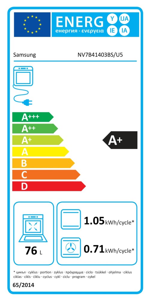 Samsung 76 L, NV7B41403BS/U5 – Cuptor încorporabil Clasa A+, SmartThings Wi-Fi, Natural Steam, import Germania 🇩🇪